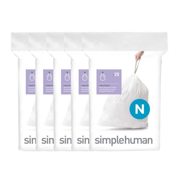 simplehuman 45 Liter to 50 Liter Code N Custom-Fit Kitchen Drawstring Trash Bag Liners (100 Ct. Dispenser Pack)