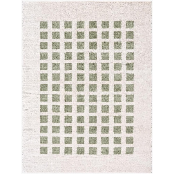 Livabliss Fossay Shag Green 3 ft. x 7 ft. Modern Indoor Area Rug