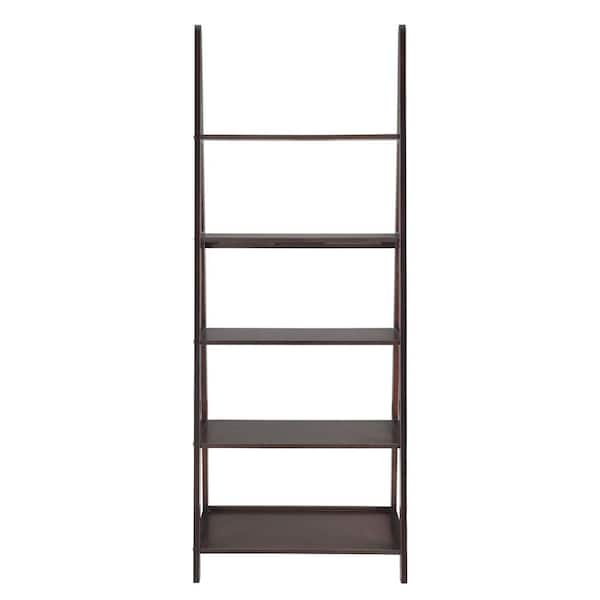 USL 72 in. Espresso Wood 5-shelf Ladder Bookcase