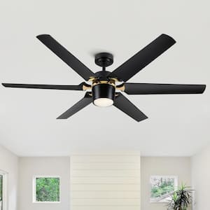 60 in. 6-Blade LED Indoor Black and Gold Ceiling Fan with Light and Remote Control