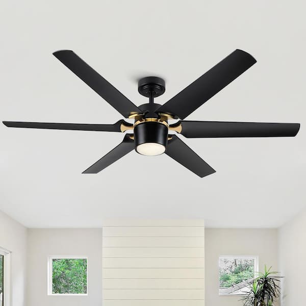 YUHAO 60 in. 6-Blade LED Indoor Black and Gold Ceiling Fan with Light and Remote Control