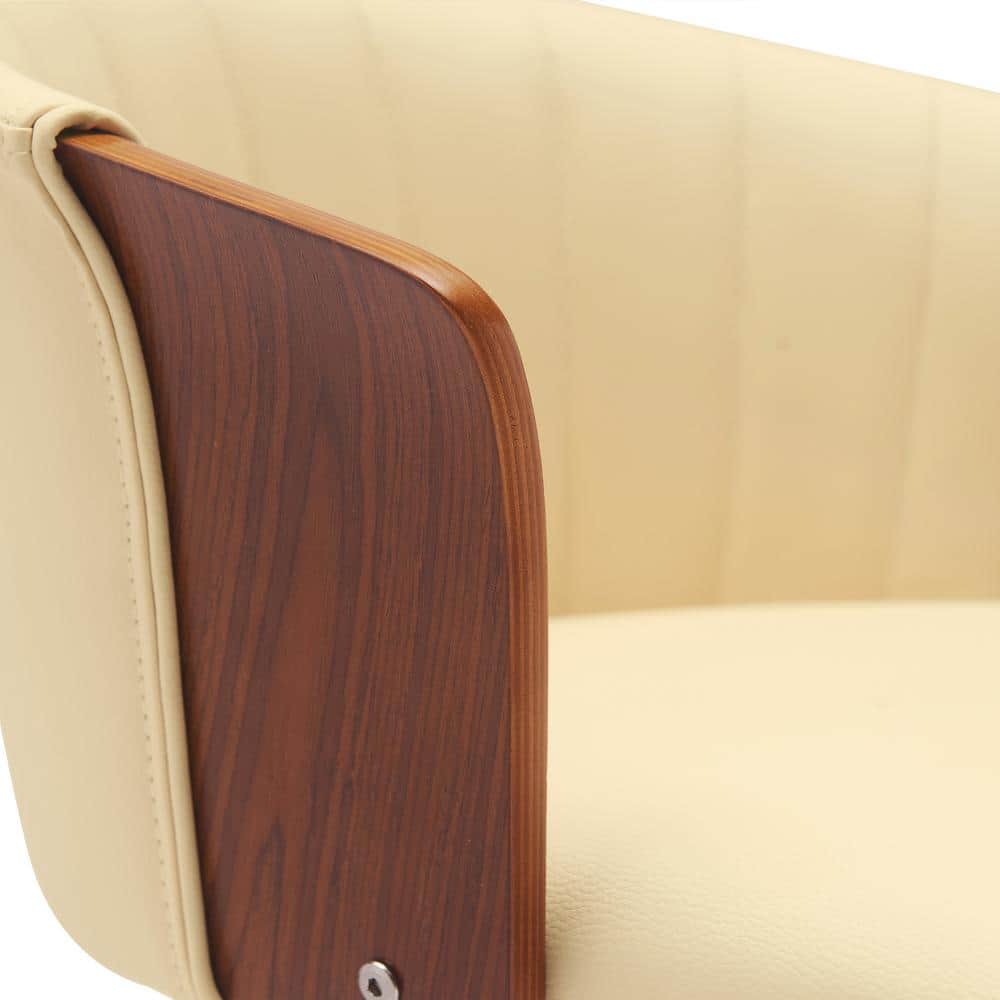 Diana 26" Cream Faux Leather Swivel Walnut Wood Counter Stool