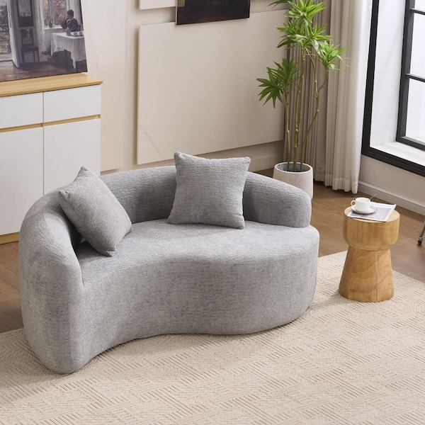 66.9 in. W Chenille 2-Seater Flared Arms S-Curved Shape Sectional Sofa in Light Gray, No Assembly
