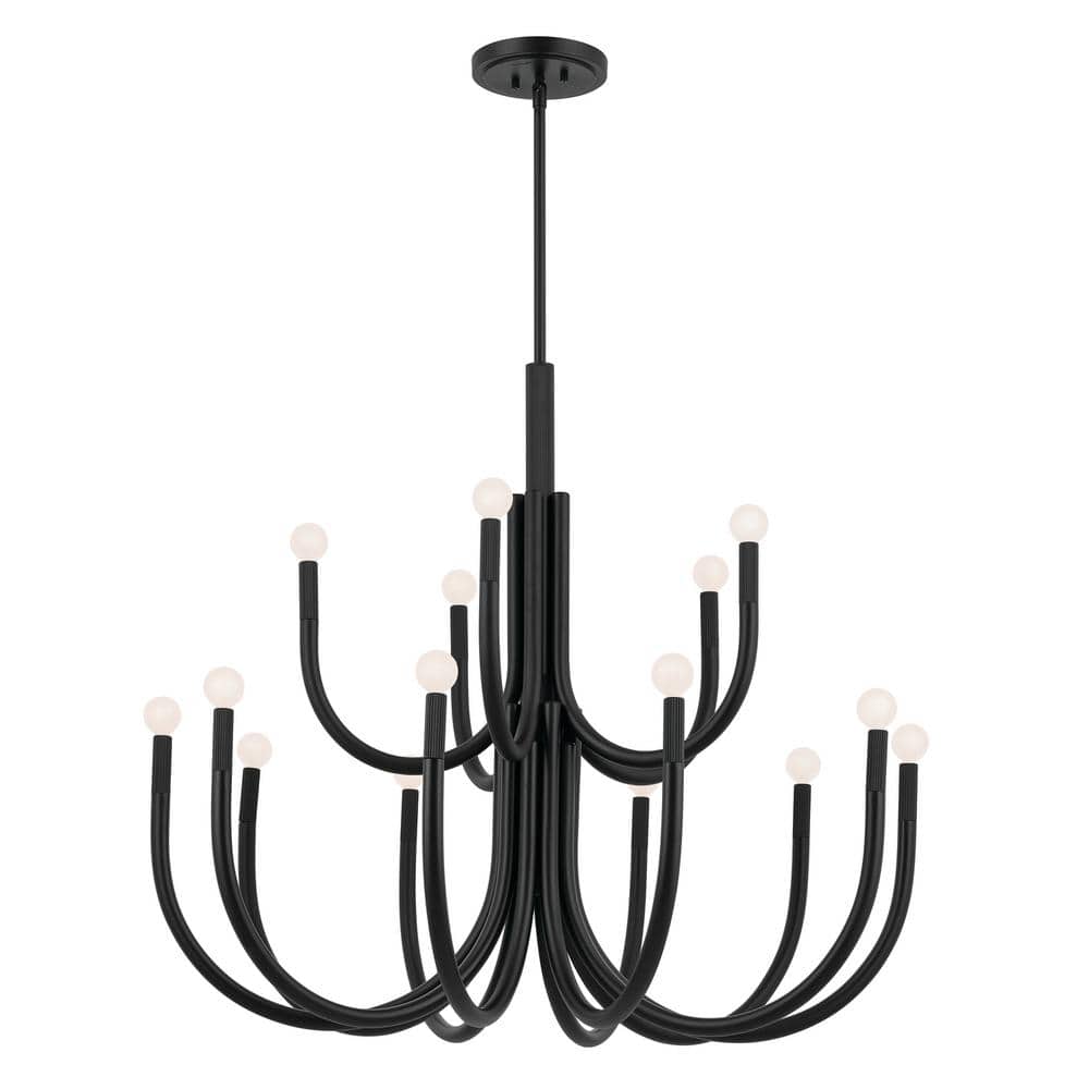 KICHLER Odensa 40 in. 15-Light Black Modern Candle Tiered Chandelier for  Dining Room 52552BK - The Home Depot