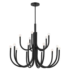 Odensa 40 in. 15-Light Black Modern Candle Tiered Chandelier for Dining Room