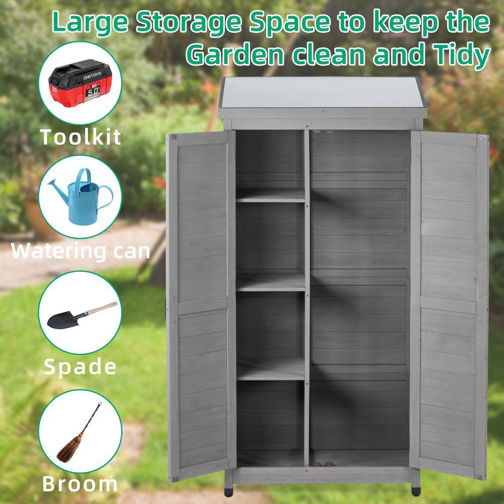 Gray Wood Outdoor Storage Cabinet with Metal Top, 68.5"