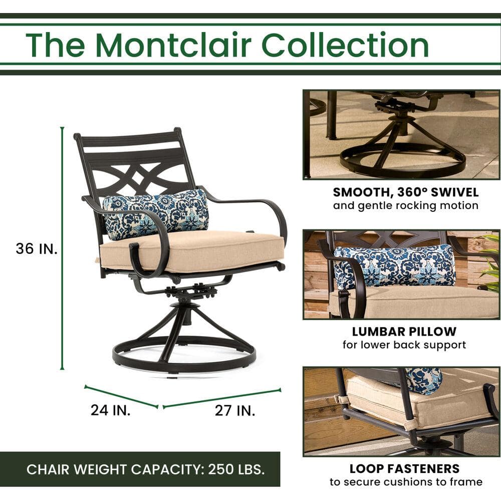 Montclair 7-Piece Tan Cushioned Steel Outdoor Dining Set with Umbrella