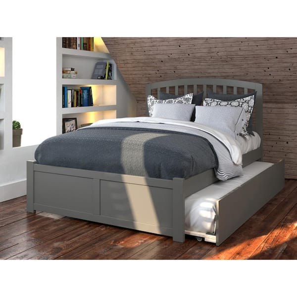 AFI Richmond Grey Full Platform Bed with Flat Panel Foot Board and Twin Size Urban Trundle Bed