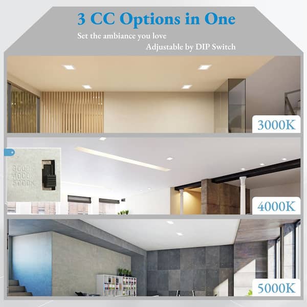 4 in. White Integrated LED Square Canless Recessed Light Dimmable Remodel Flat Panel Light for Office, Adjustable CCT