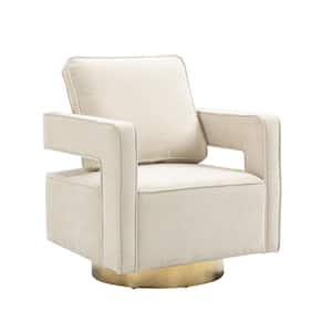 Beige Modern Swivel Accent Open Back Sofa Chair With Metal Base