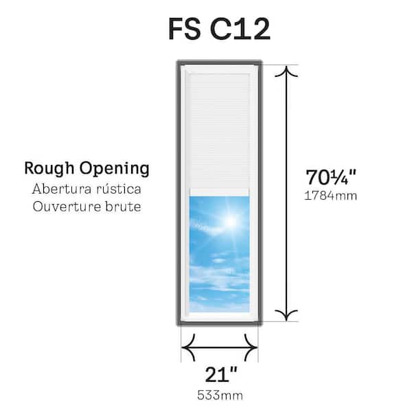 21 in. x 70-1/4 in. Fixed Deck Mount Skylight with Laminated Low-E3 Glass, White Solar Powered Room Darkening Shade
