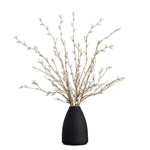 28 in. Artificial Pussy Willow Arrangement in Modern Metal Black Vase