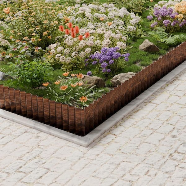 6 in. x 50 ft. Brown Corrugated Metal Landscape Edging Border, Flexible Garden Lawn Edge for Flower Beds