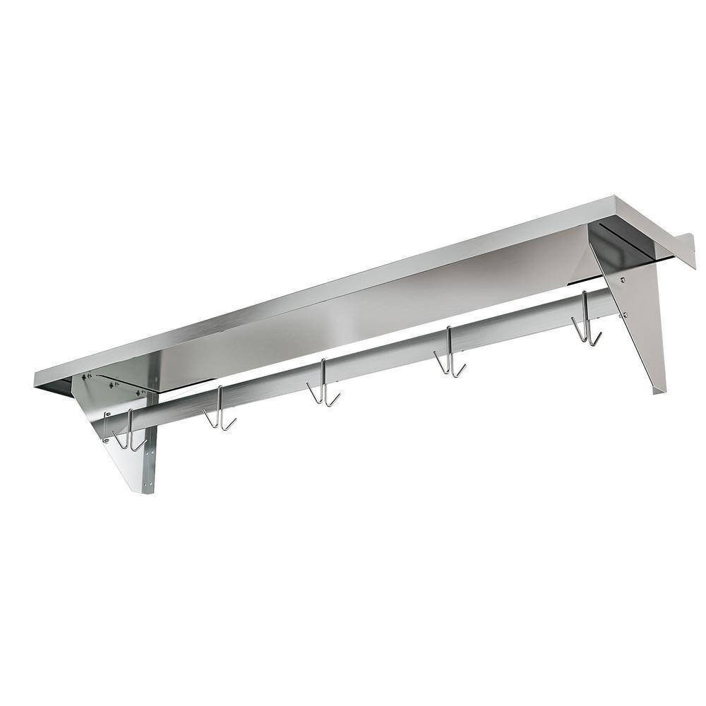 Heavy Duty Stainless Steel Wall Shelf with Pot Rack