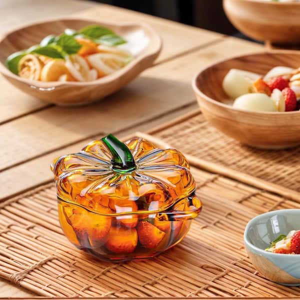 Wudkey 4.92 in. 43 fl. oz. Orange Pumpkin Shape Crystal Glass