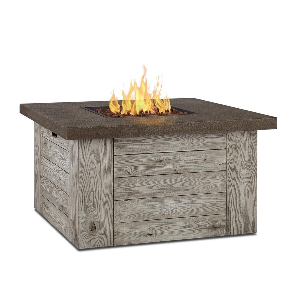 Weathered Gray Fiber Cast Concrete Gas Fire Pit Table