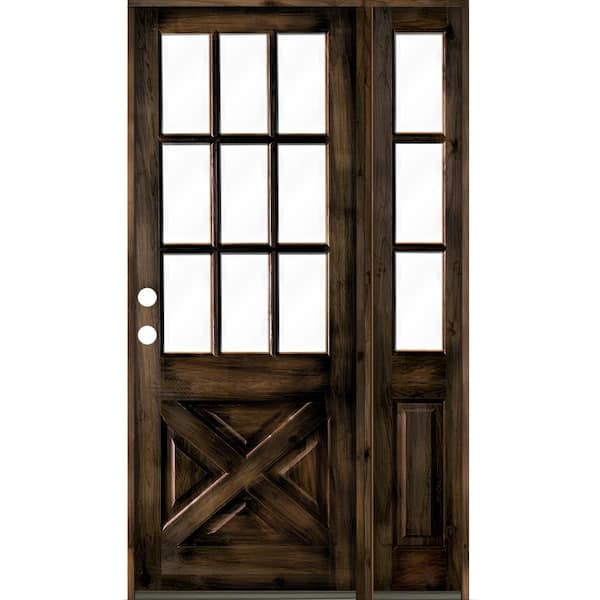 Krosswood Doors 50 in. x 96 in. Knotty Alder 2 Panel Right-Hand/Inswing Clear Glass Black Stain Wood Prehung Front Door w/Right Sidelite