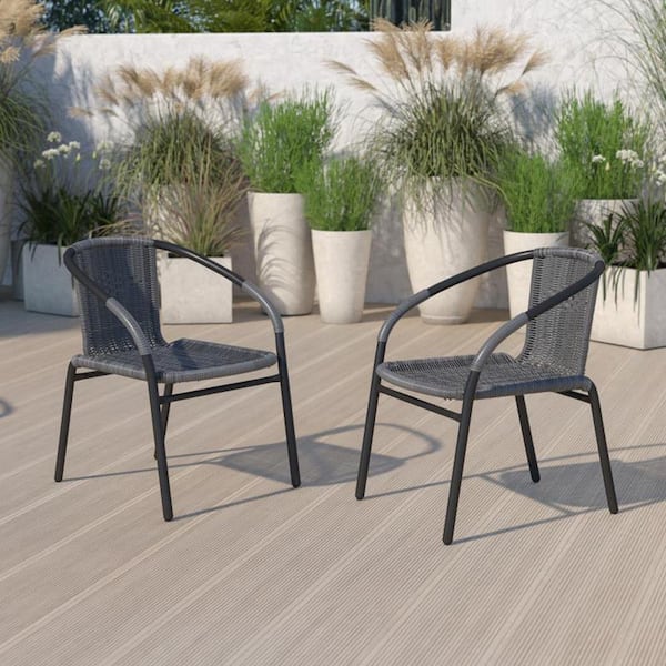 HOTEBIKE 2-Pack Rattan Indoor & Outdoor Restaurant Stack Chair On-Site in Gray