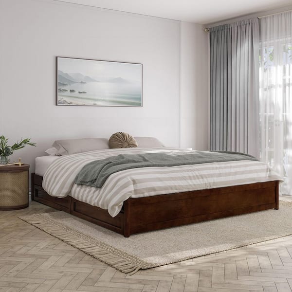 AFI Barcelona Walnut Brown Solid Wood Frame King Panel Platform