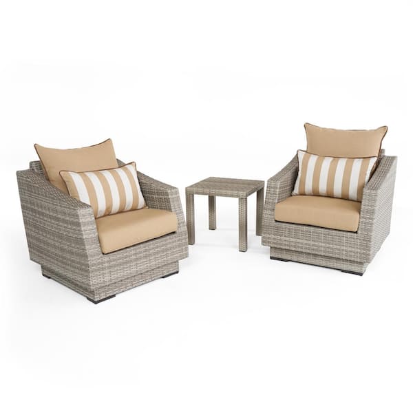 RST BRANDS Cannes 3-Piece All-Weather Wicker Patio Club Chairs and Side Table Seating Set with Maxim Beige Cushions