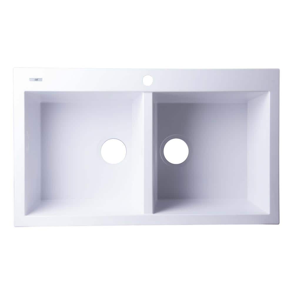 White Granite Double Bowl Drop-In Kitchen Sink
