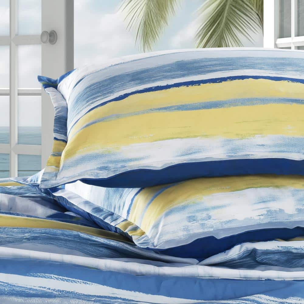 Full Blue Microfiber Nautical Comforter Set with Shams