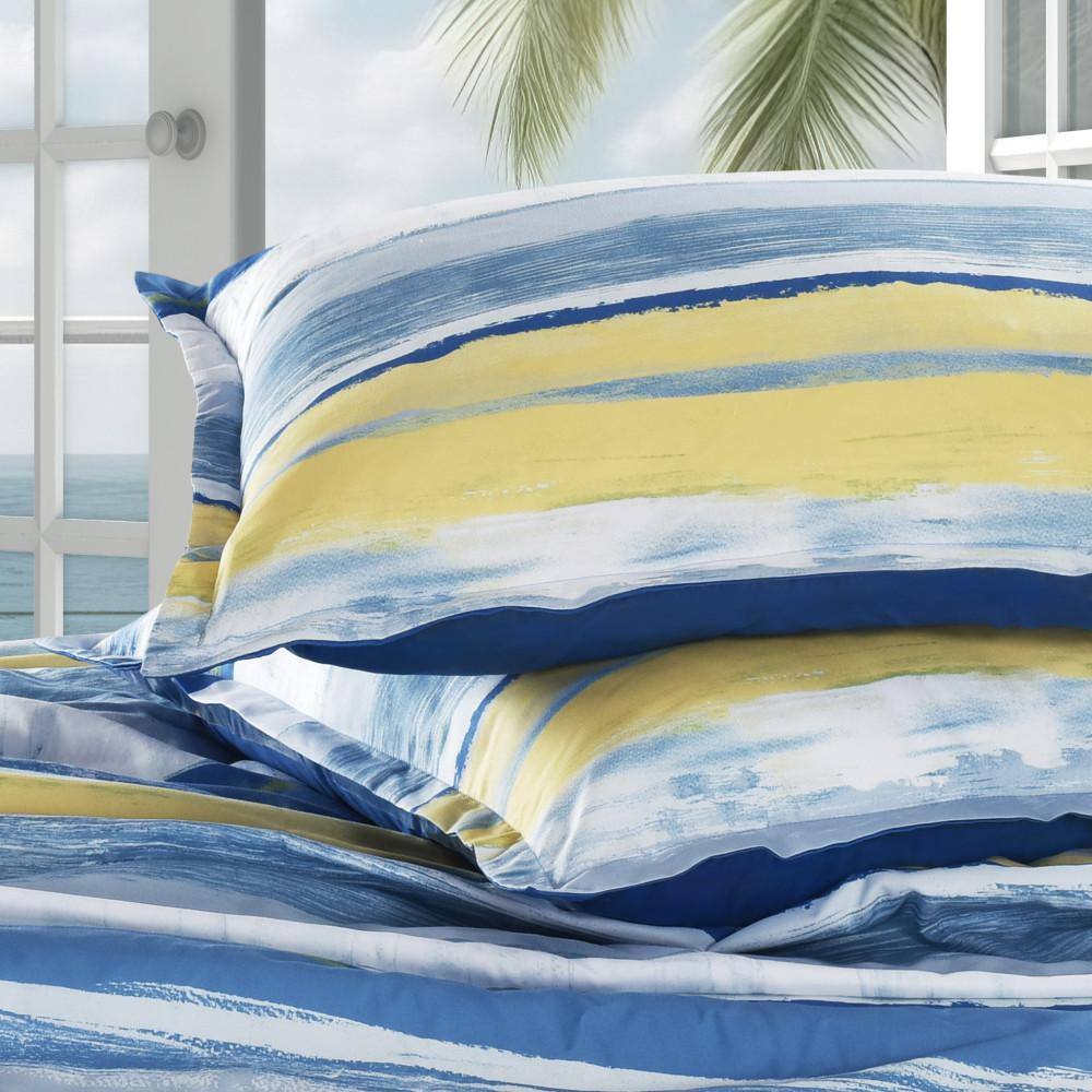 Queen Blue Microfiber Seashore Comforter Set