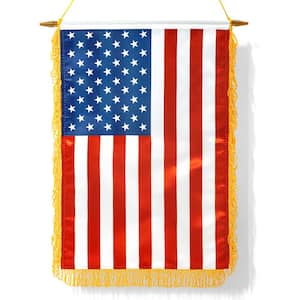 1 ft. x 1.5 ft. USA Wall Banner Classroom Flag - American Hanging Flags with 1.25 ft. Wooden Hanging Pole