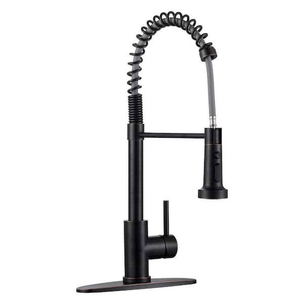 VEVETTA 19 in. H Single Handle 360° Swivel Spout Pull Down Sprayer Kitchen Faucet with 3-Mode Spray in Oil Rubbed Bronze