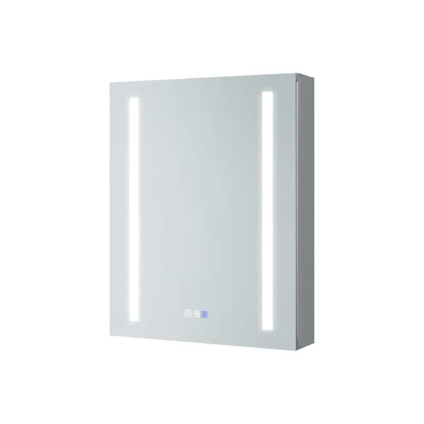 IDEAGLE 20 in. W x 26 in. H Large Rectangular Silver Recessed Mount Right Open Bathroom Medicine Cabinet with Mirror and Light