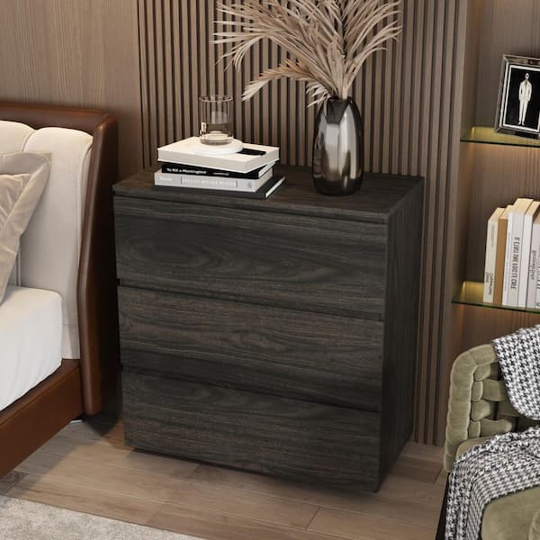 FUFU&GAGA 3-Drawer Dark Brown Wood Nightstand End Table 30.3 in. W x 32.3 in. H x 15.7 in. D