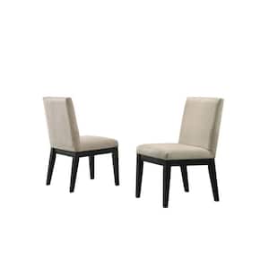 Beige and Black Fabric Padded Backrest Dining Chair (set of 2)