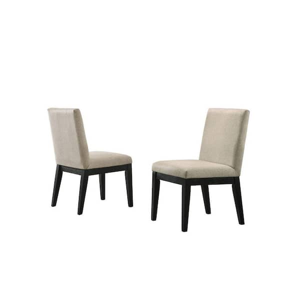 Benjara Beige and Black Fabric Padded Backrest Dining Chair (set of 2)