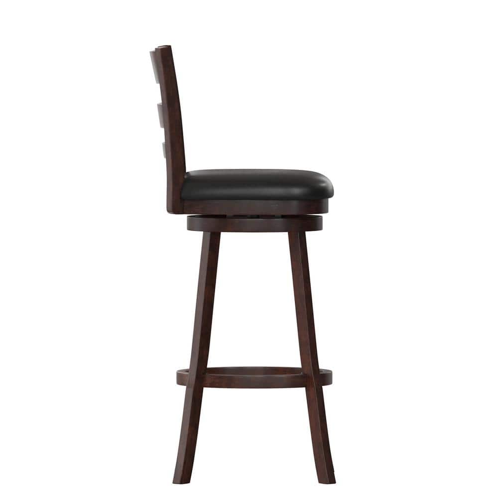 Espresso Black Faux Leather Swivel Ladderback Bar Stool