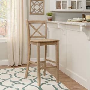 Alexandria 30 in. Graywash X High Back Bar Stool with Wood Seat