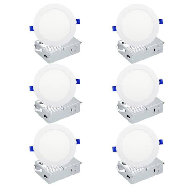 KOAOEIRS 5/6 in Ultra Thin LED Recessed Ceiling Light Adjustable CCT Canless Dimmable Indoor/Outdoor Integrated LED Light (6-PCS)