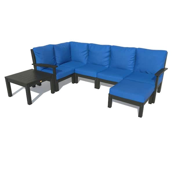 Highwood Bespoke Deep Seating 7-Piece Plastic Outdoor Sectional Set with Ottoman and Side Table and with Cushions