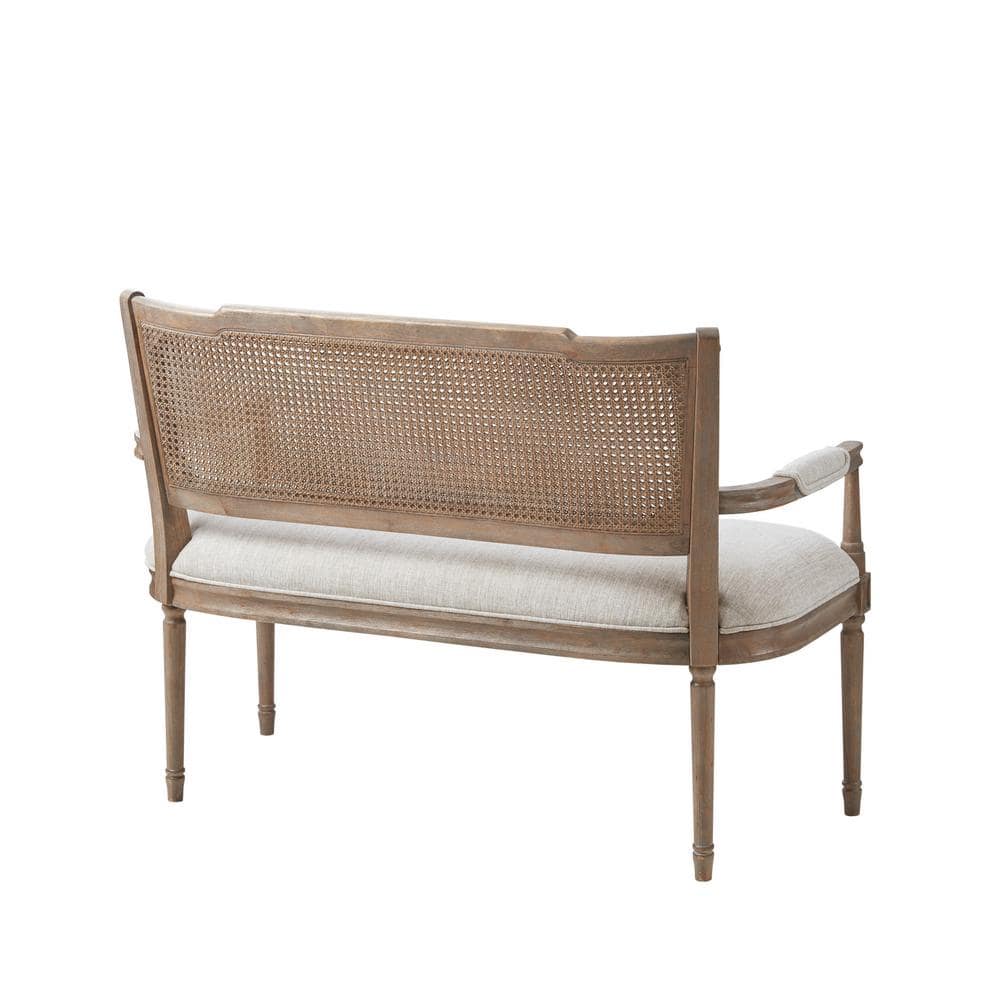 Beige Faux Leather Chesterfield Settee with Rattan Backrest