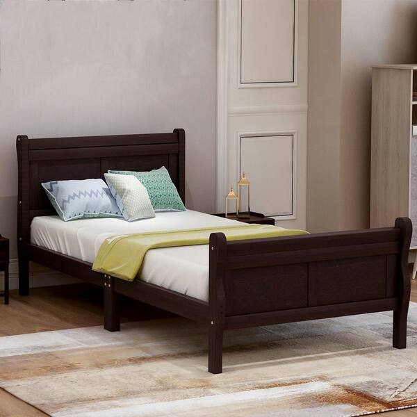 Brown Twin Size Wood Platform Bed, Twin Bed Headboard And Footboard