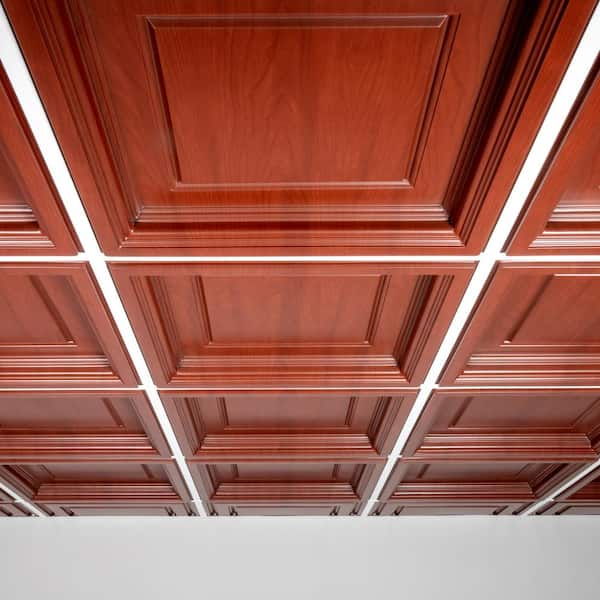 Madison Faux Wood-Cherry 2 ft. x 2 ft. Lay-in Coffered Ceiling Panel (Case of 6)