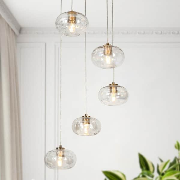 LNC Chrysaorican 5-Light Plating Brass Cluster Chandelier with Iridescent Glass Globes and No Bulb Included