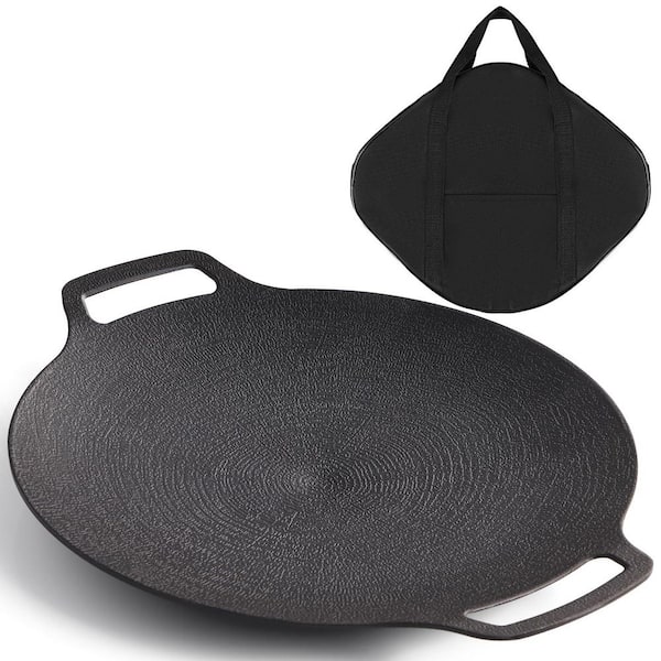 13 in. Round Aluminum Grill Pan in Black, BBQ Griddle with Nonstick 6-Layer Coating and Bag for Indoor and Outdoor