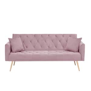 71 in. W Square Arm Velvet Modern Rectangle Straight Sofa in Pink