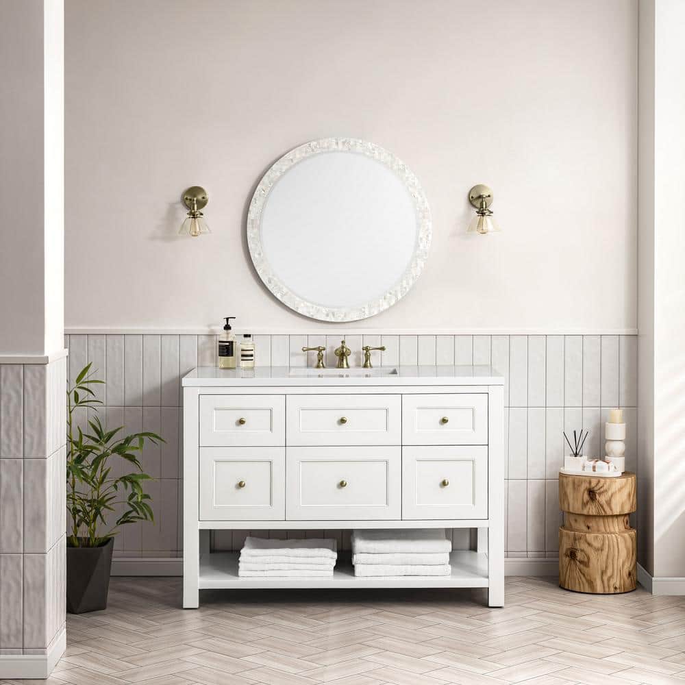 Breckenridge 48.0 in. W x 23.5 in. D x 34.2 in. H Bathroom Vanity in Bright White with White Zeus Quartz Top price history on PriceWatchPro