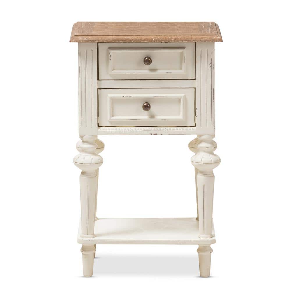 French Provincial White and Oak 2-Drawer Nightstand