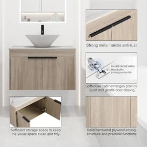 30 in. W x 19 in. D x 24 in. H Floating Bath Vanity in White Oak with White Porcelain Vanity Top in White with Sink