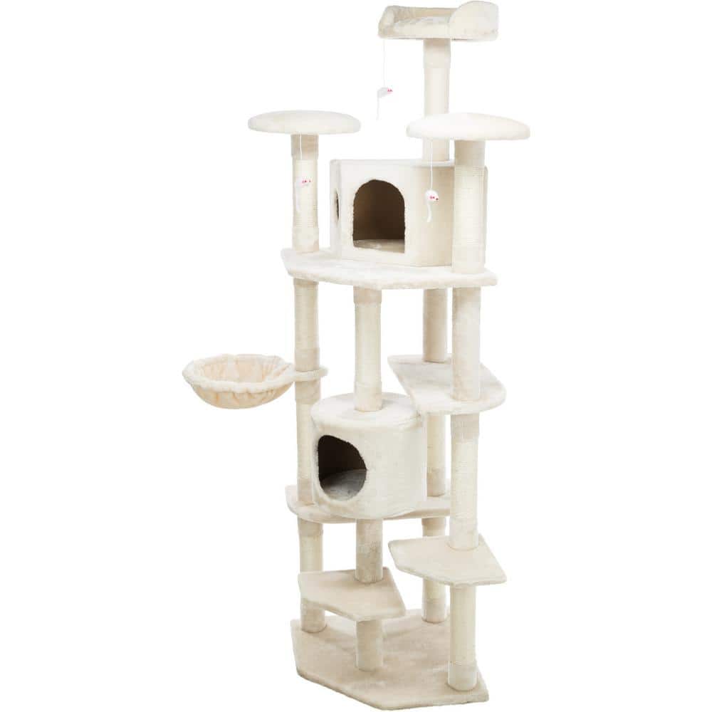 Cream 70" Sisal and Plush 7-Level Cat Tree Tower