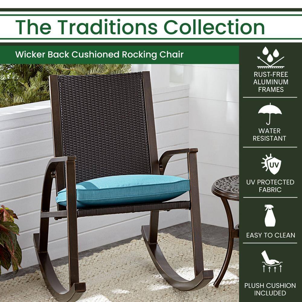 Blue Aluminum Wicker Back Rocking Chair with Cushions