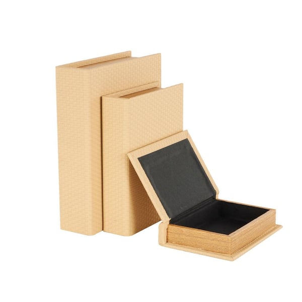Litton Lane Rectangle Cream Faux Leather Book Shaped Box (Set of 3)
