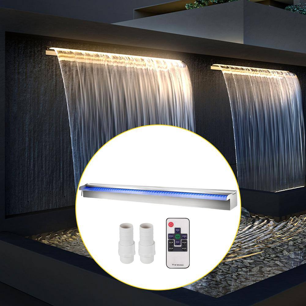 Stainless Steel Pool Waterfall with LED Strip Light, 59 Inch